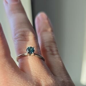 14k White Gold Ring with Soitair Fancy Blue Diamond